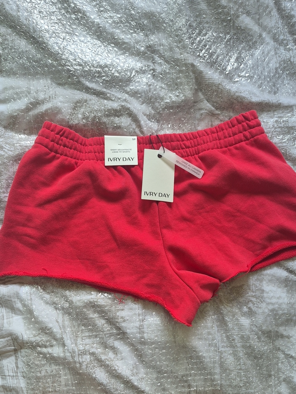 Ivry Day Red Raw Hem Sweat Shorts - NWT